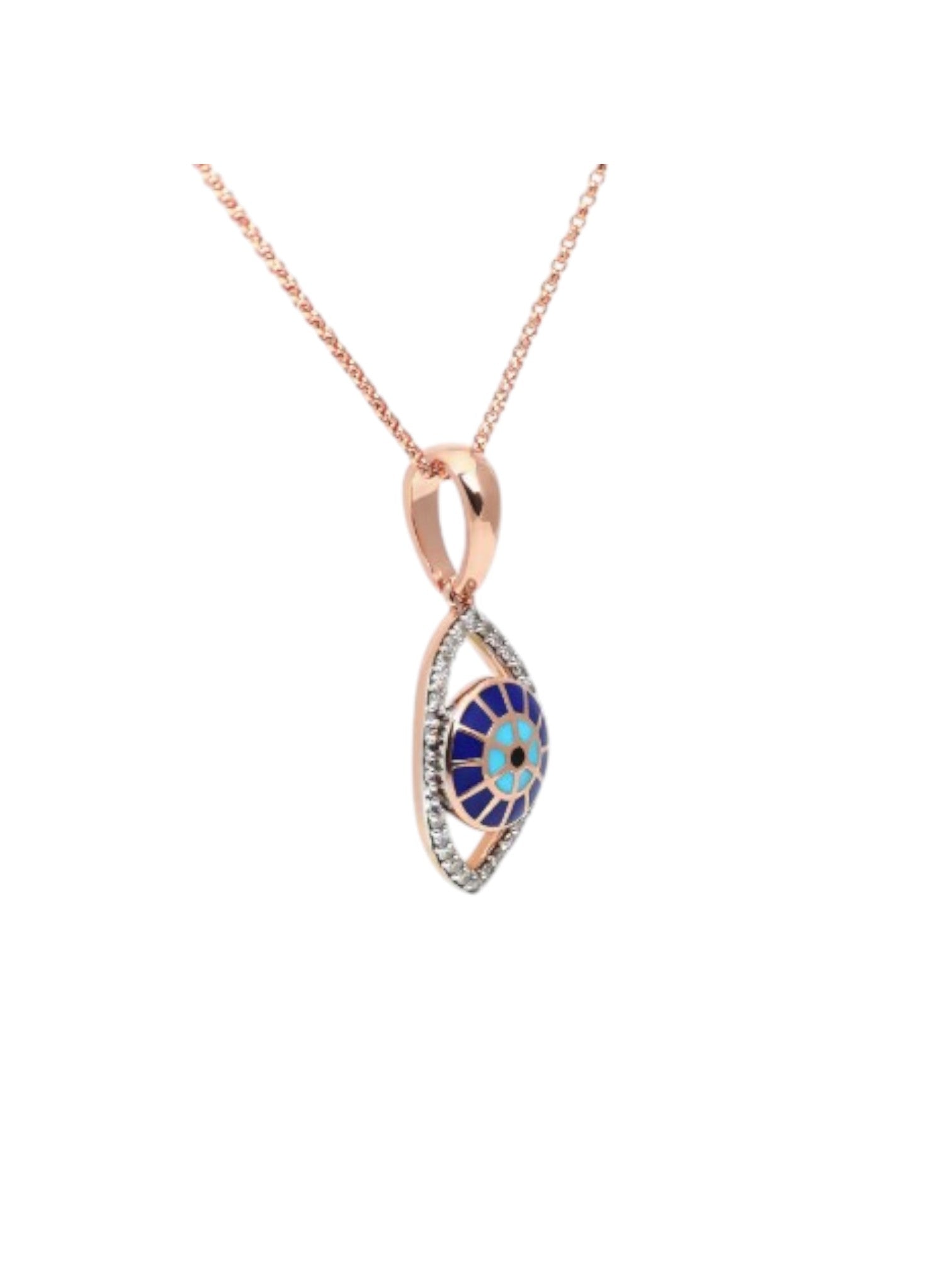 Trendy Evil Eye 925 Sterling Silver CZ Stone Rose Gold Plated Pendant With Chain For Women By Kesardeep